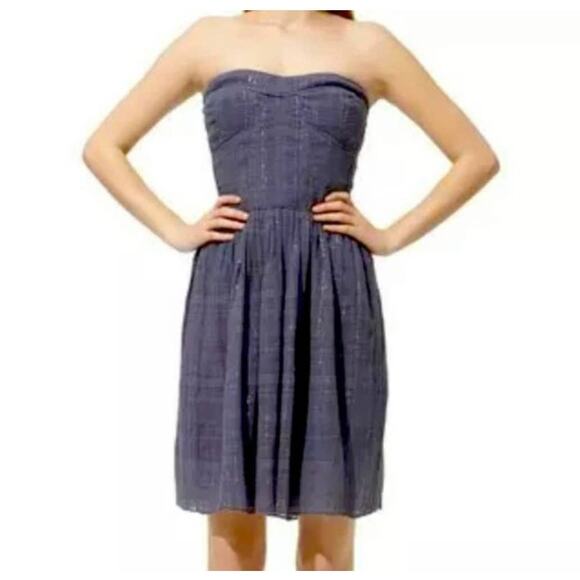 Rebecca Taylor Charlie Chambray Metallic Strapless Dress Size‎ 2 - Picture 1 of 9